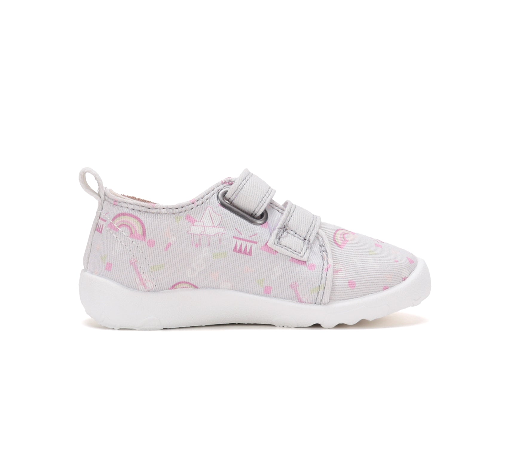 D.D.Step pantofi fete Barefoot de interior din panza 20-31 Dove Grey cu curcubeu