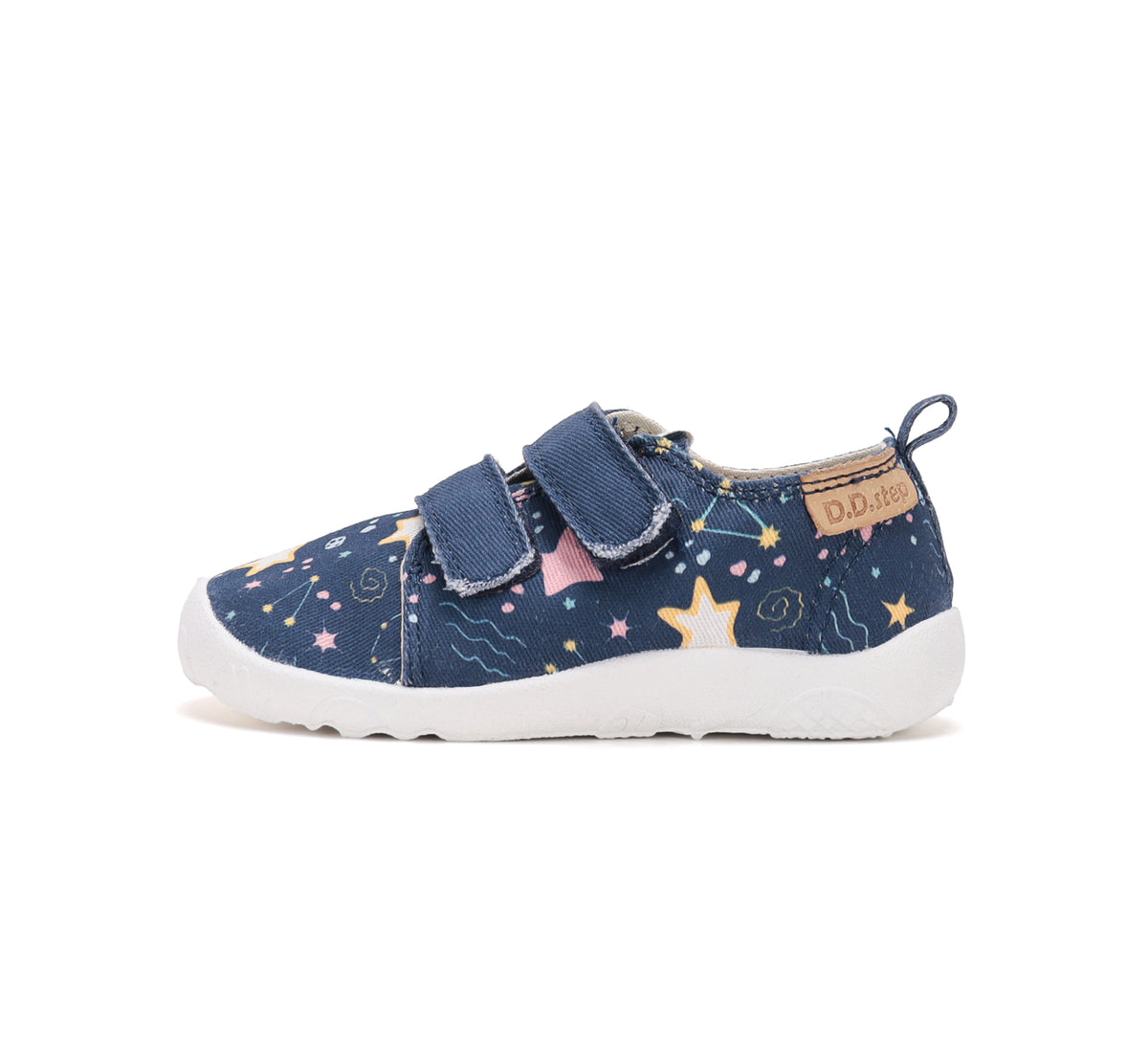 D.D.Step pantofi fete Barefoot de interior din panza 20-25 Royal Blue cu stele