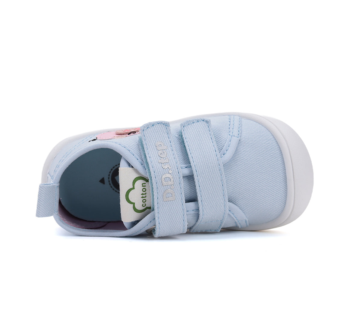 D.D.Step tenisi fete din panza 22-27 Sky Blue cu purecelus roz
