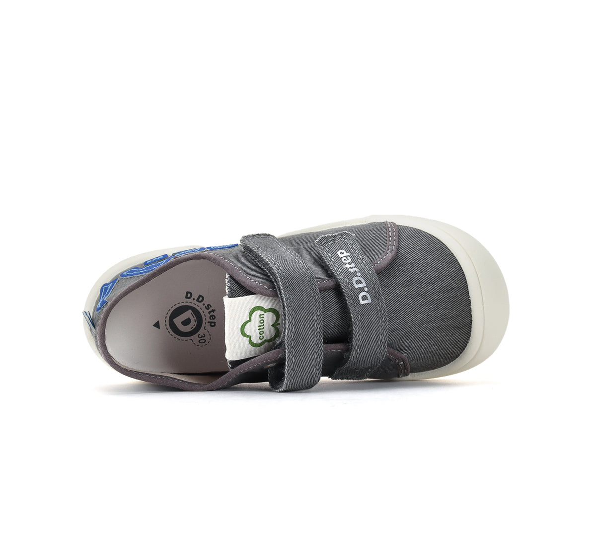 D.D.Step tenisi baieti din panza SUN REACTIVE 22-33 Marine Grey cu dino
