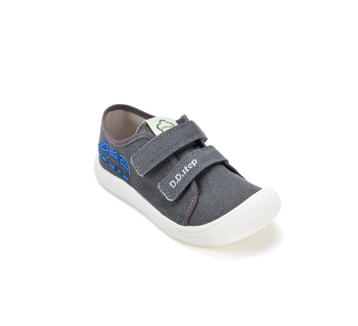 D.D.Step tenisi baieti din panza SUN REACTIVE 22-33 Marine Grey cu dino