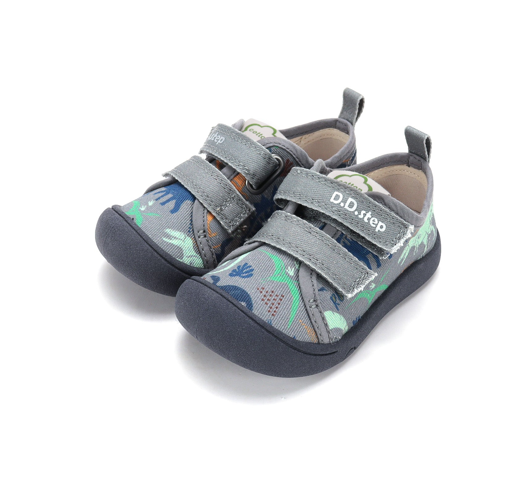 D.D.Step tenisi baieti din panza 28-33 Marine Grey cu dinozauri Imagine principală a produsului