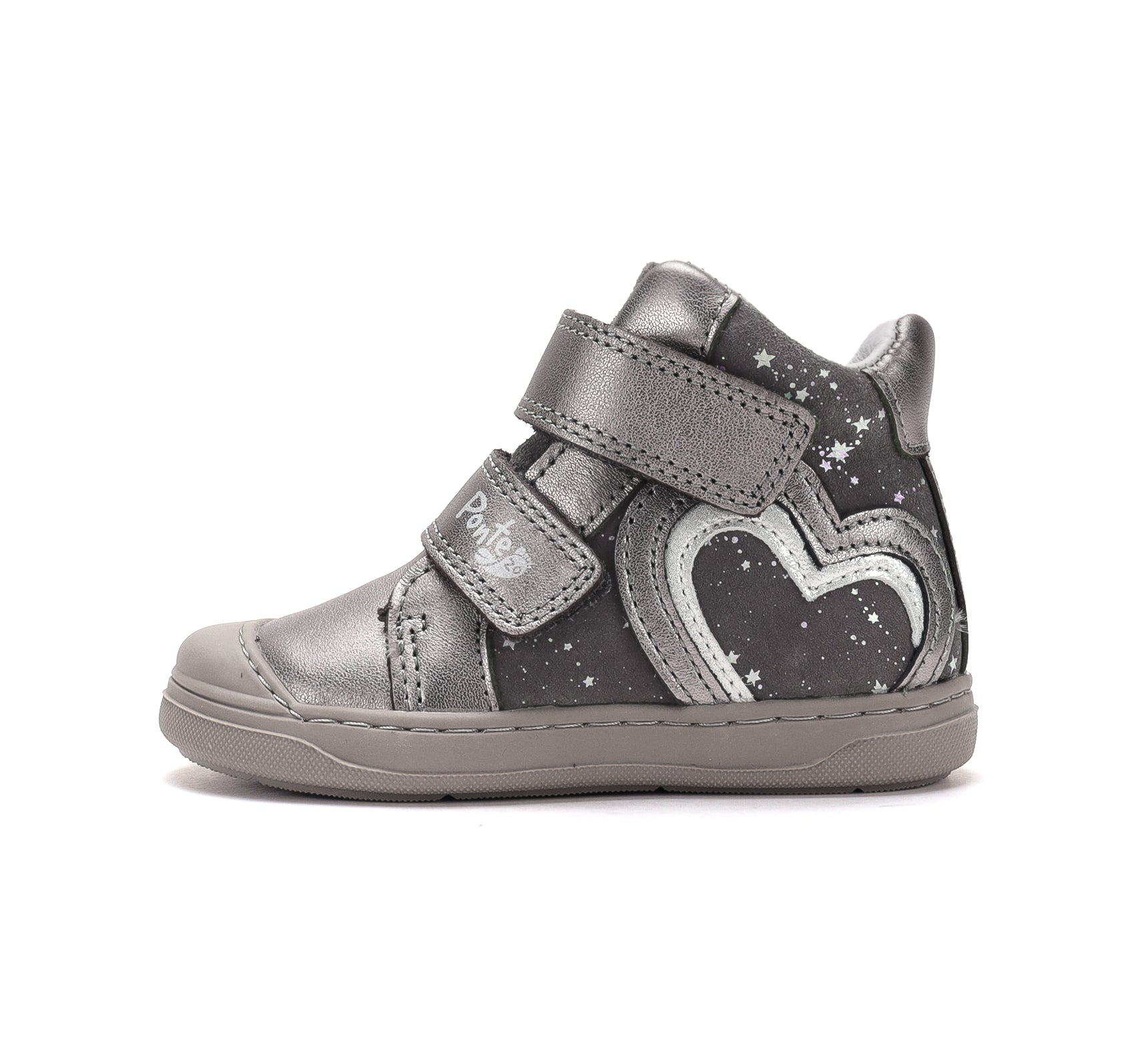D.D.Step pantofi fete Ponte20 supinati 22-27 Metallic Grey cu inimioare