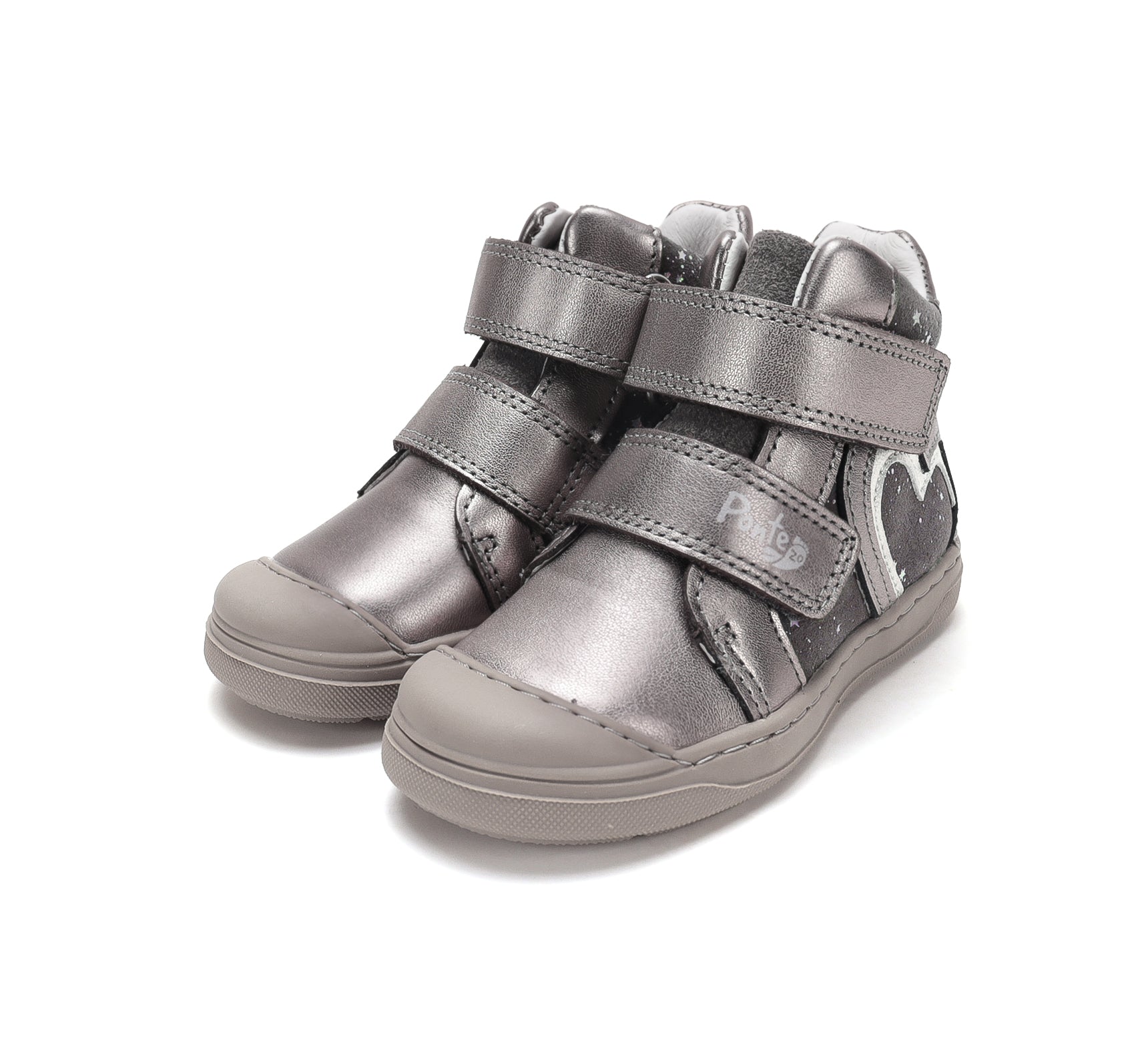 D.D.Step pantofi fete Ponte20 supinati 22-27 Metallic Grey cu inimioare Imagine principală a produsului