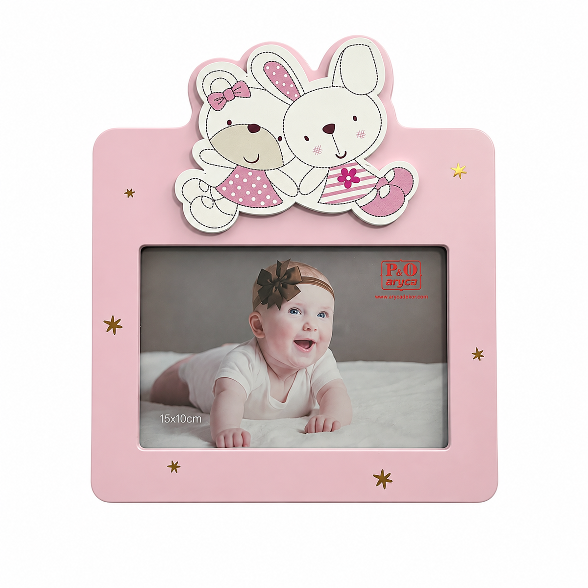 Gedeon rama foto pentru bebelusi din MDF decorat 0m+ Pink cu iepuras si ursulet Imagine principală a produsului