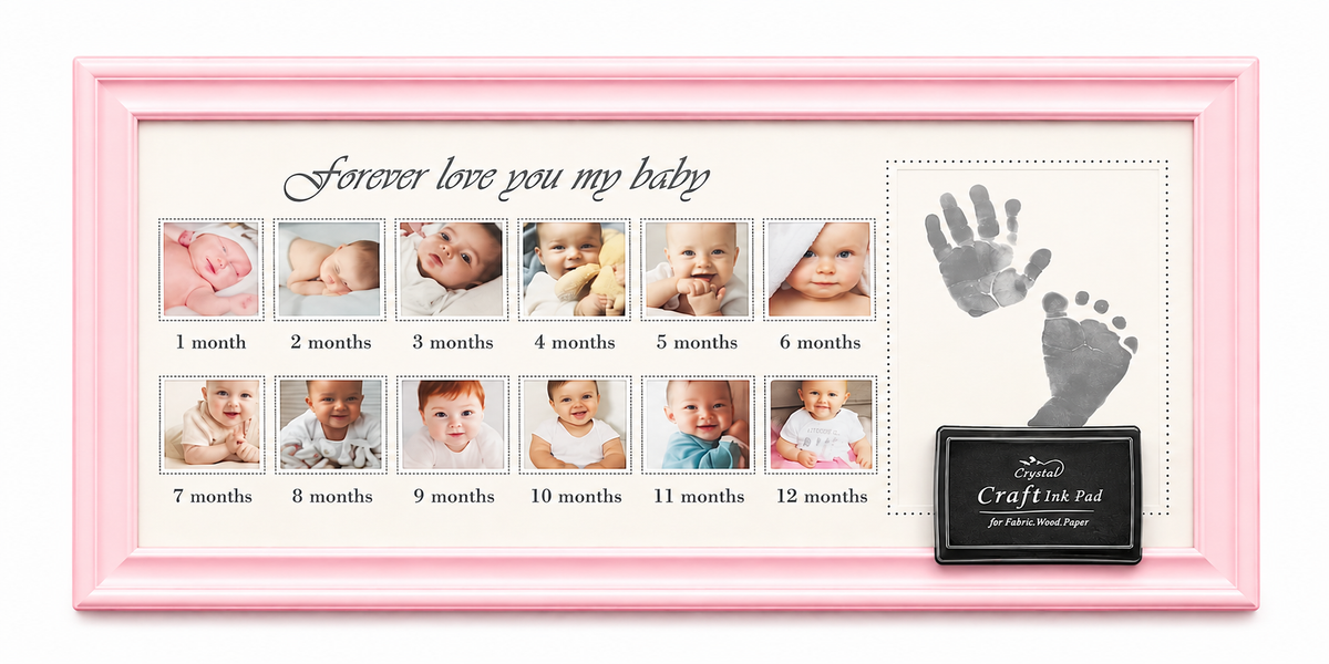 Gedeon rama foto pentru 12 luni cu kit amprenta tus pentru bebelusi 0m+ Roz