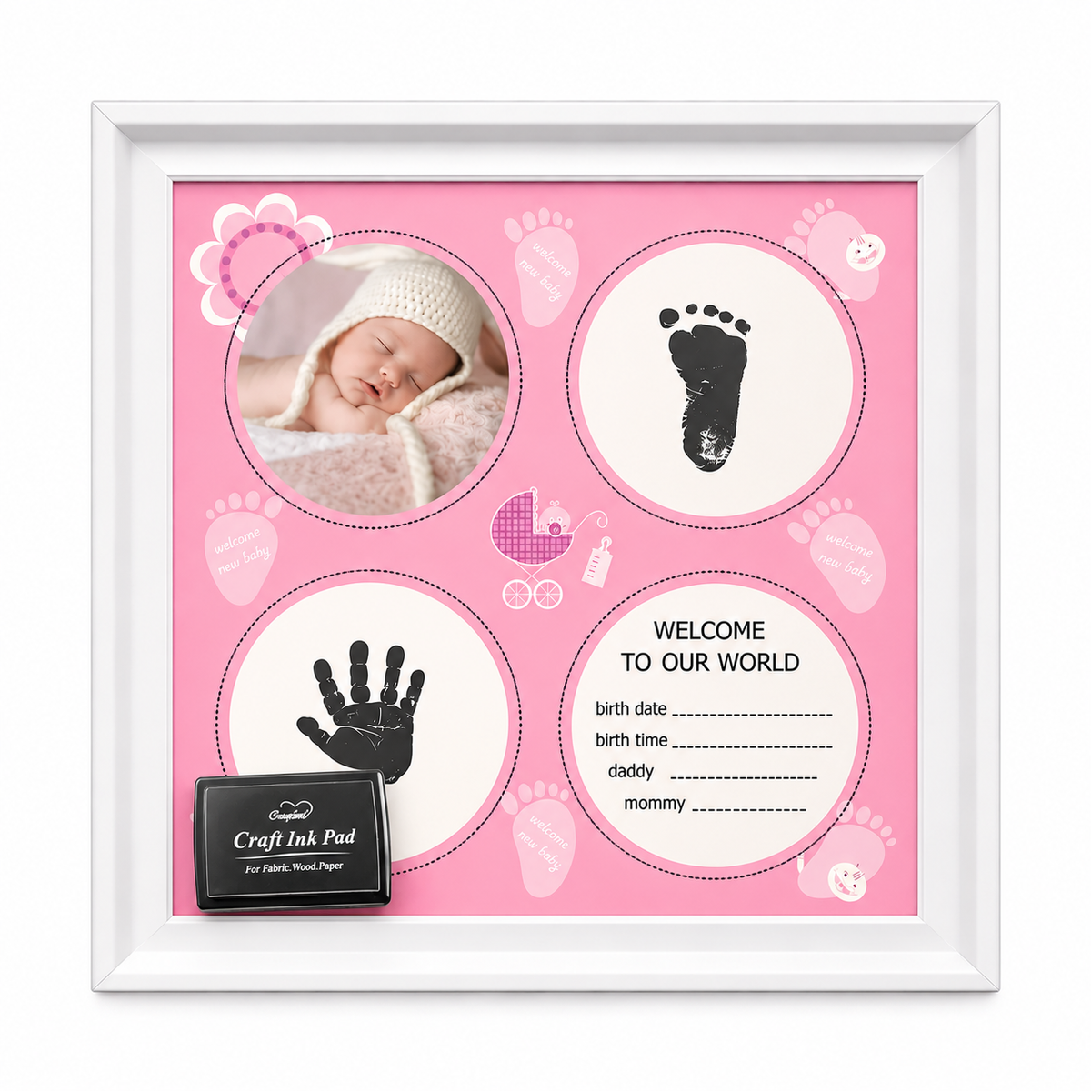 Gedeon rama foto cu kit amprenta tus pentru bebelusi 0m+ Roz