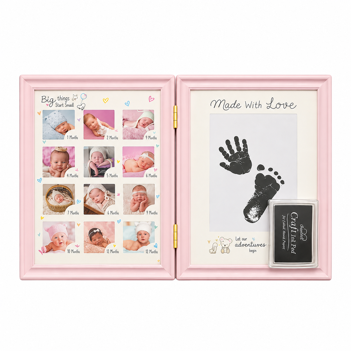 Gedeon rama foto pentru 12 luni cu kit amprenta tus pentru bebelusi 0m+ Roz Imagine principală a produsului