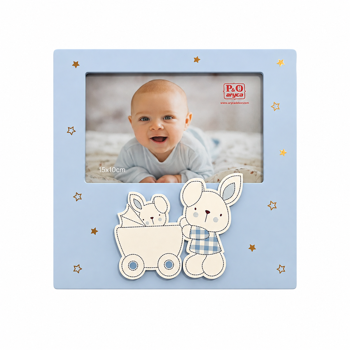 Gedeon rama foto pentru bebelusi din MDF decorat 0m+ Blue cu carucior si iepuras