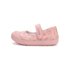 D.D.Step pantofi fete Primii pasi decupati 20-25 Rose Gold cu flori desenate