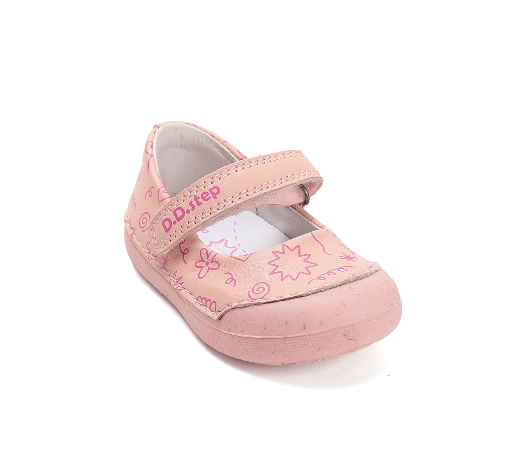D.D.Step pantofi fete Primii pasi decupati 20-25 Rose Gold cu flori desenate