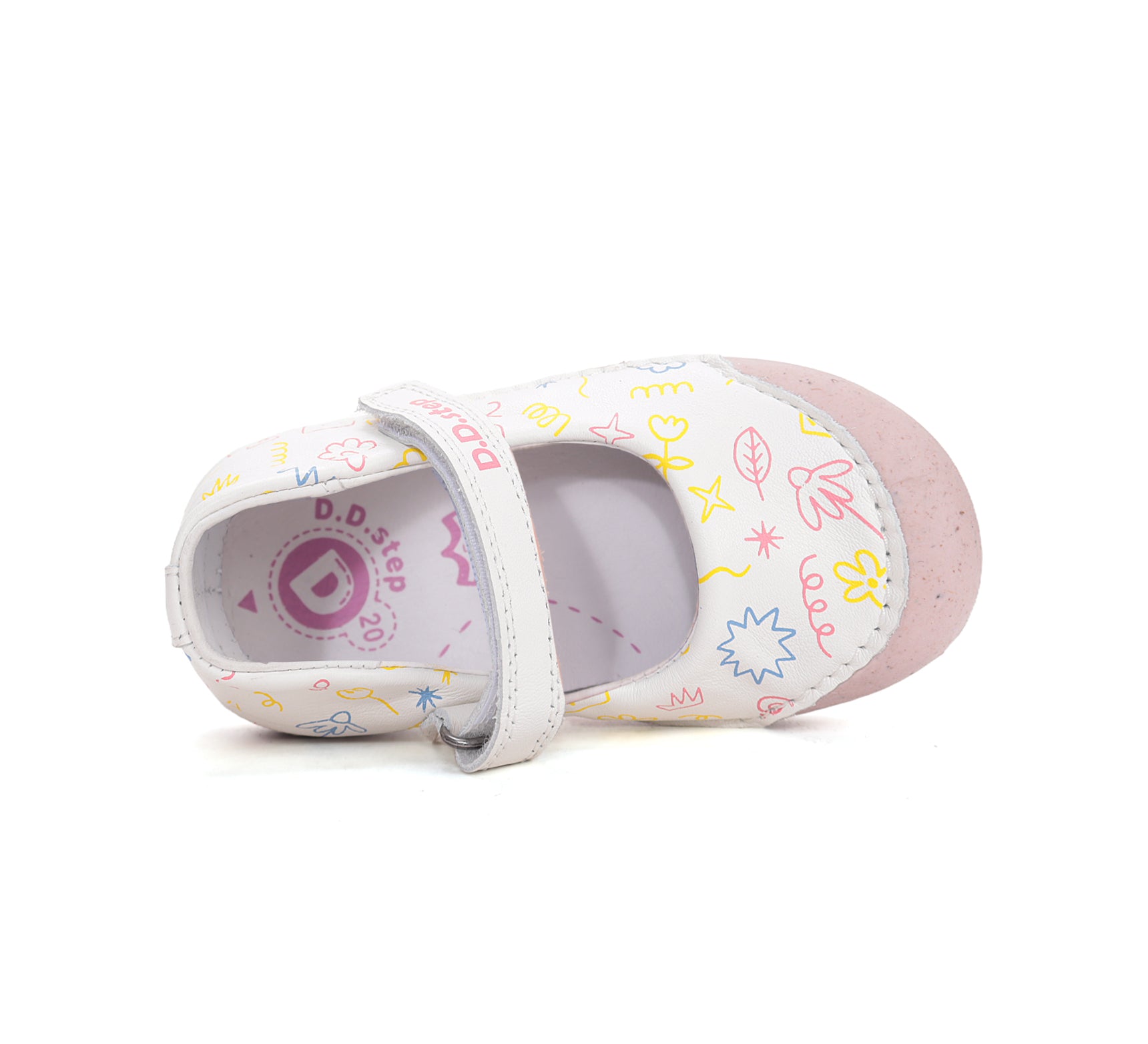 D.D.Step pantofi fete Primii pasi decupati 20-25 White cu flori desenate