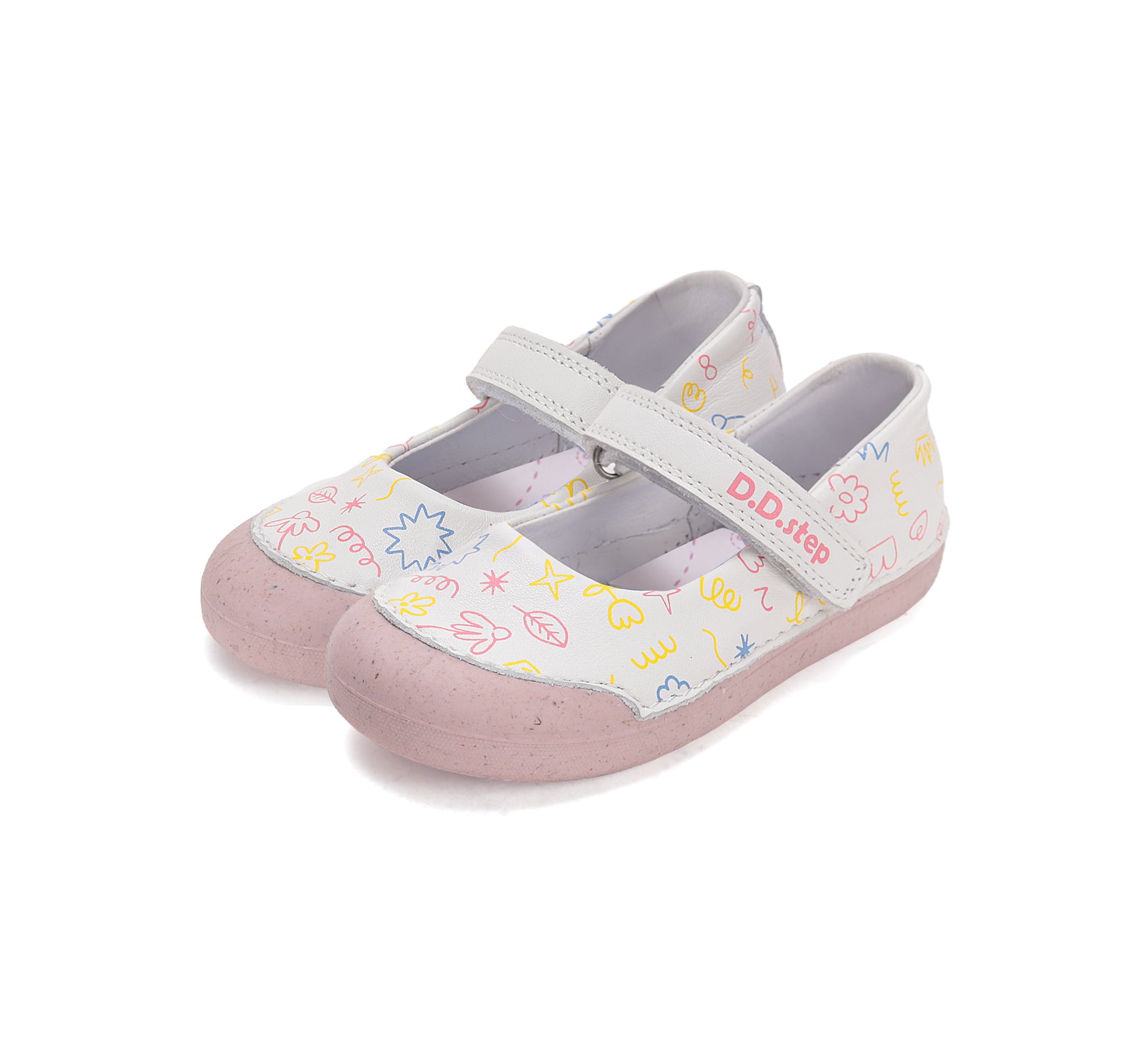 D.D.Step pantofi fete Primii pasi decupati 20-25 White cu flori desenate