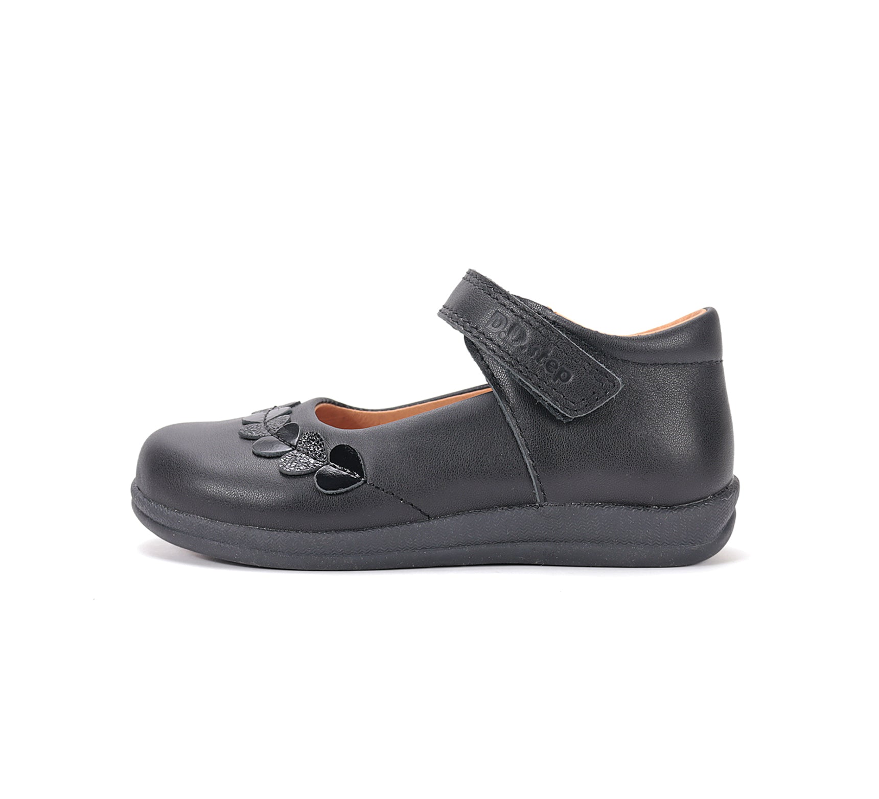 D.D.Step pantofi fete decupati 26-37 Black cu inimioare aplicate