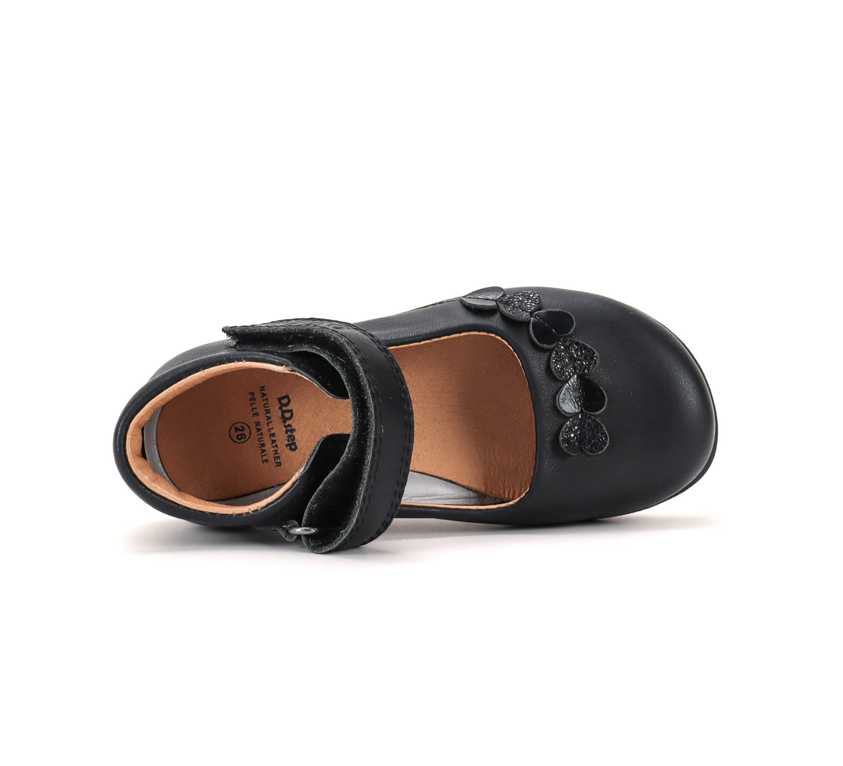 D.D.Step pantofi fete decupati 26-37 Black cu inimioare aplicate