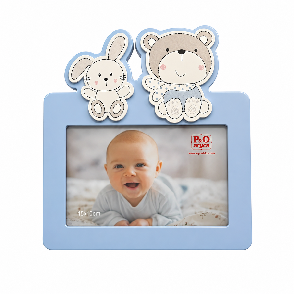 Gedeon rama foto pentru bebelusi din MDF decorat 0m+ Blue cu ursulet si iepuras Imagine principală a produsului