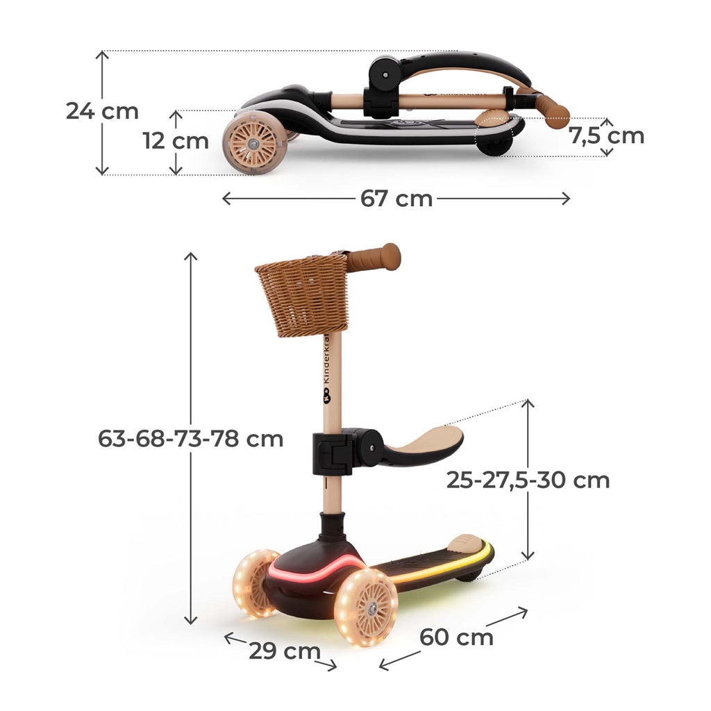 Kinderkraft trotineta si scooter 2in1  RAKET UP cu LED 12m+ Beige