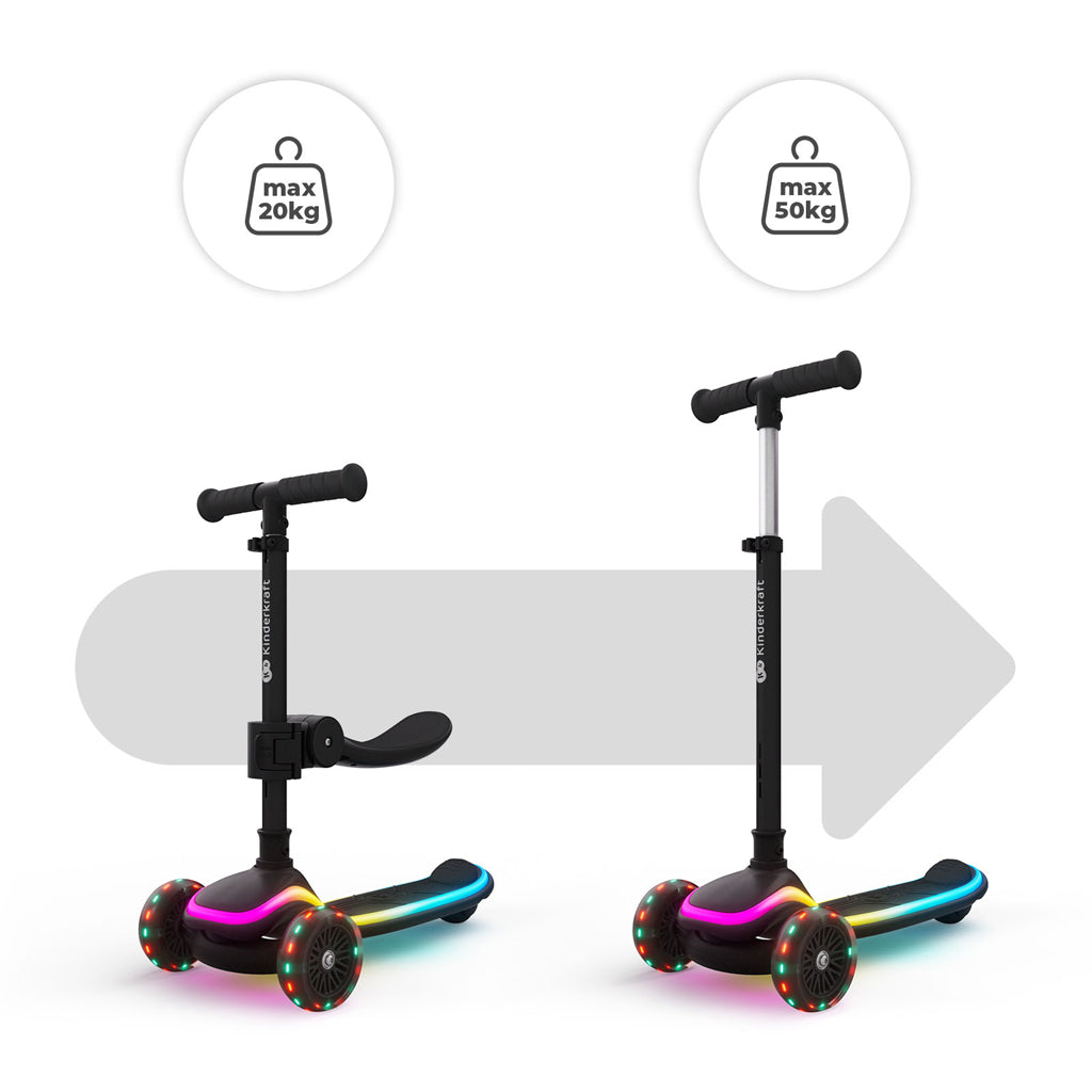 Kinderkraft trotineta si scooter 2in1  RAKET UP cu LED 12m+ Black