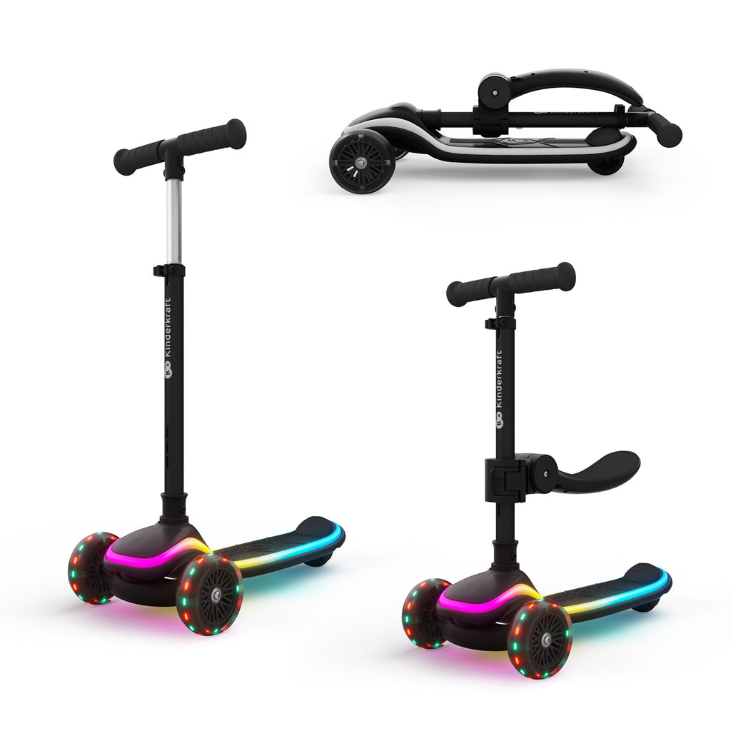 Kinderkraft trotineta si scooter 2in1  RAKET UP cu LED 12m+ Black Imagine principală a produsului