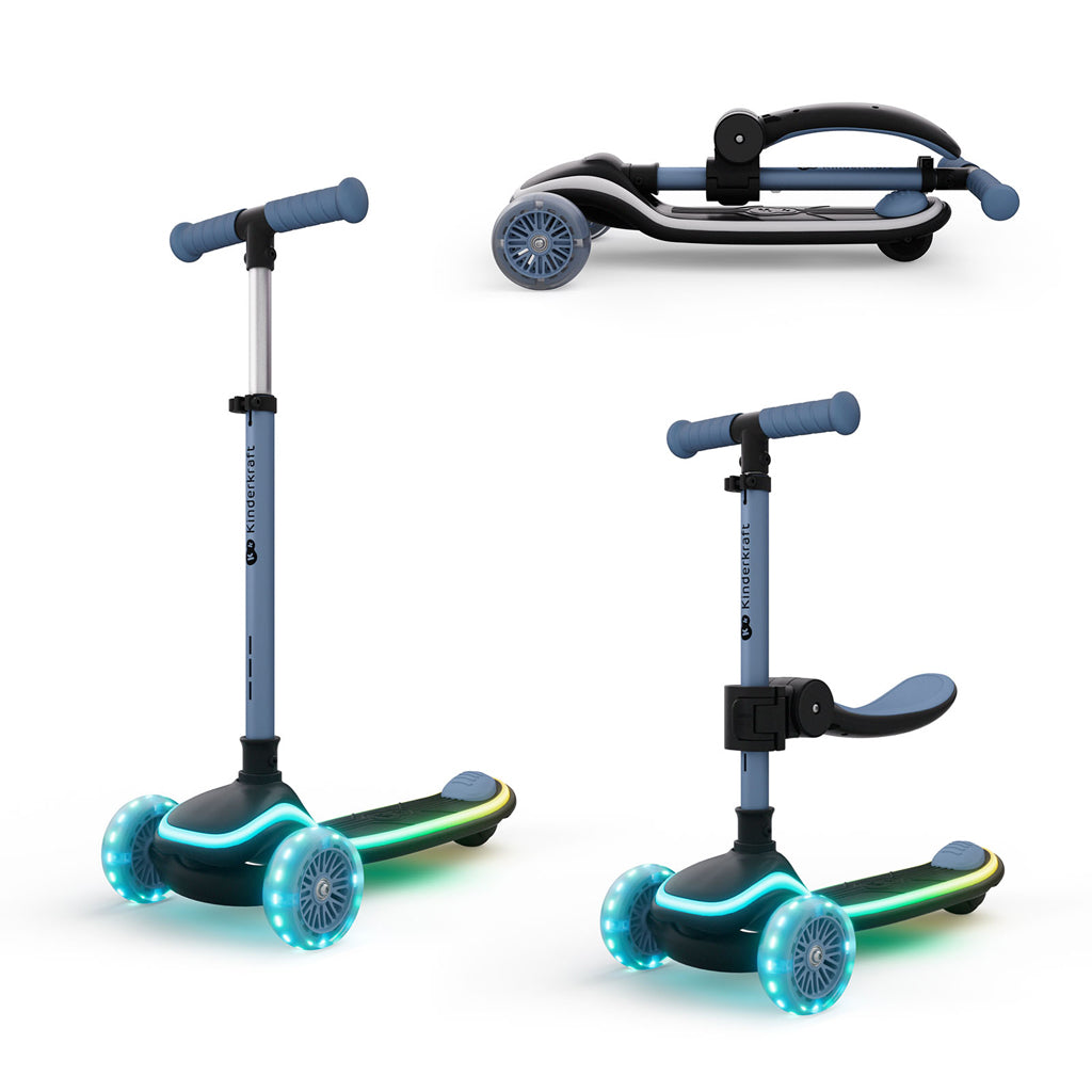 Kinderkraft trotineta si scooter 2in1  RAKET UP cu LED 12m+ Blue Imagine principală a produsului