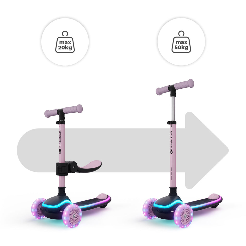 Kinderkraft trotineta si scooter 2in1  RAKET UP cu LED 12m+ Pink