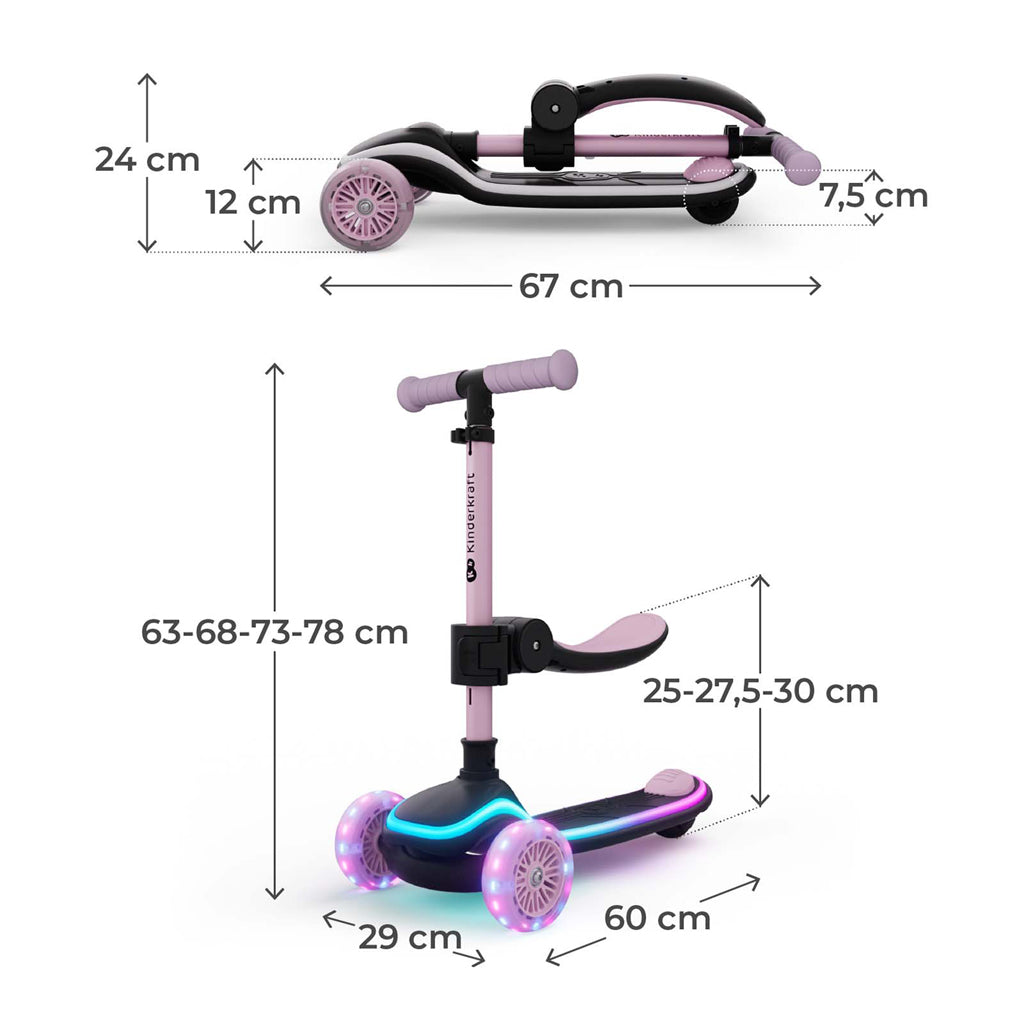 Kinderkraft trotineta si scooter 2in1  RAKET UP cu LED 12m+ Pink