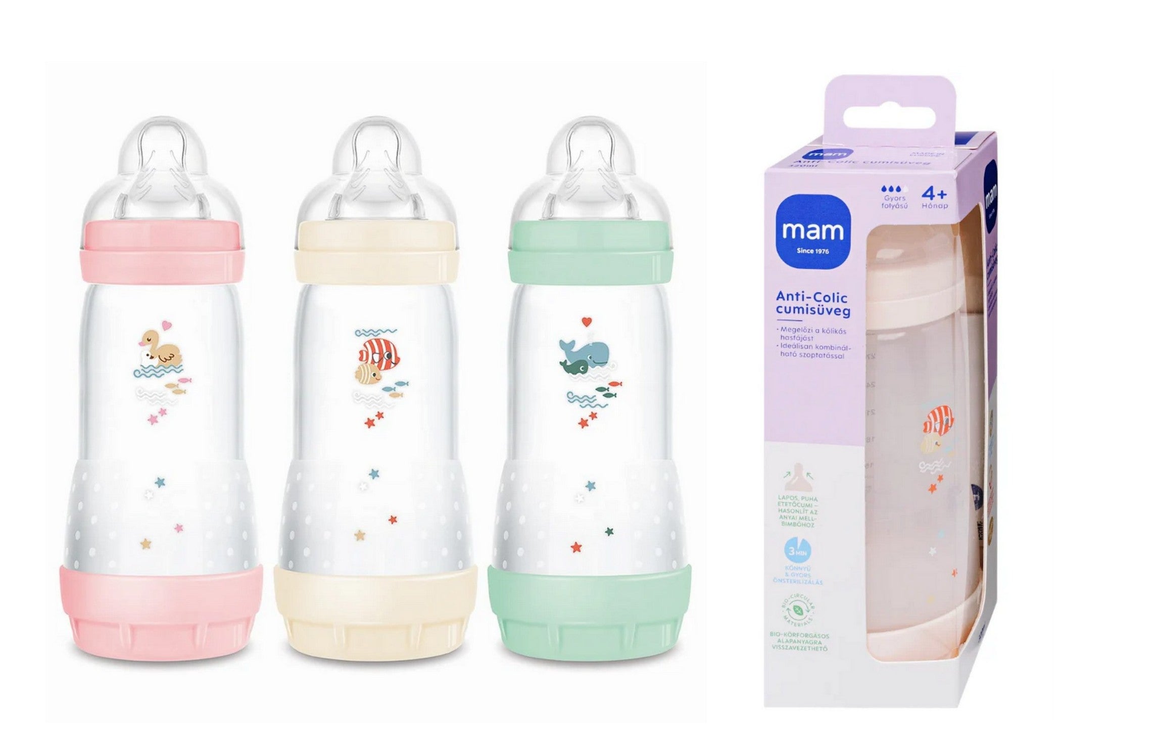 MAM biberon Anti-colic 320 ml cu tetina silicon 3 cu flux rapid 4m+ Imagine principală a produsului