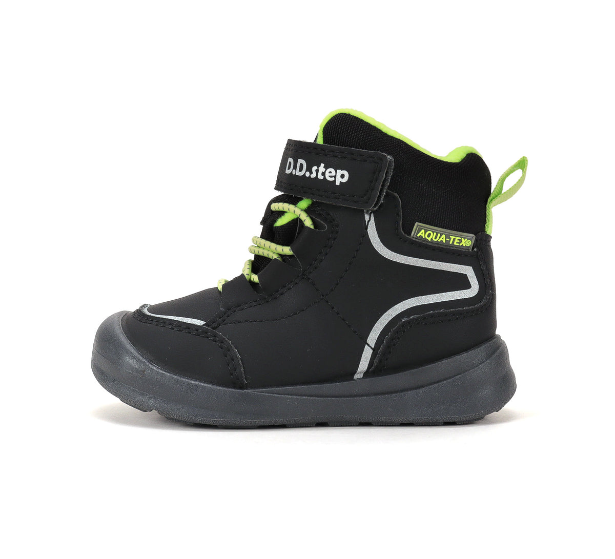 D.D.Step ghete baieti impermeabile si captusite Aqua-Tex 22-33 Black cu verde neon
