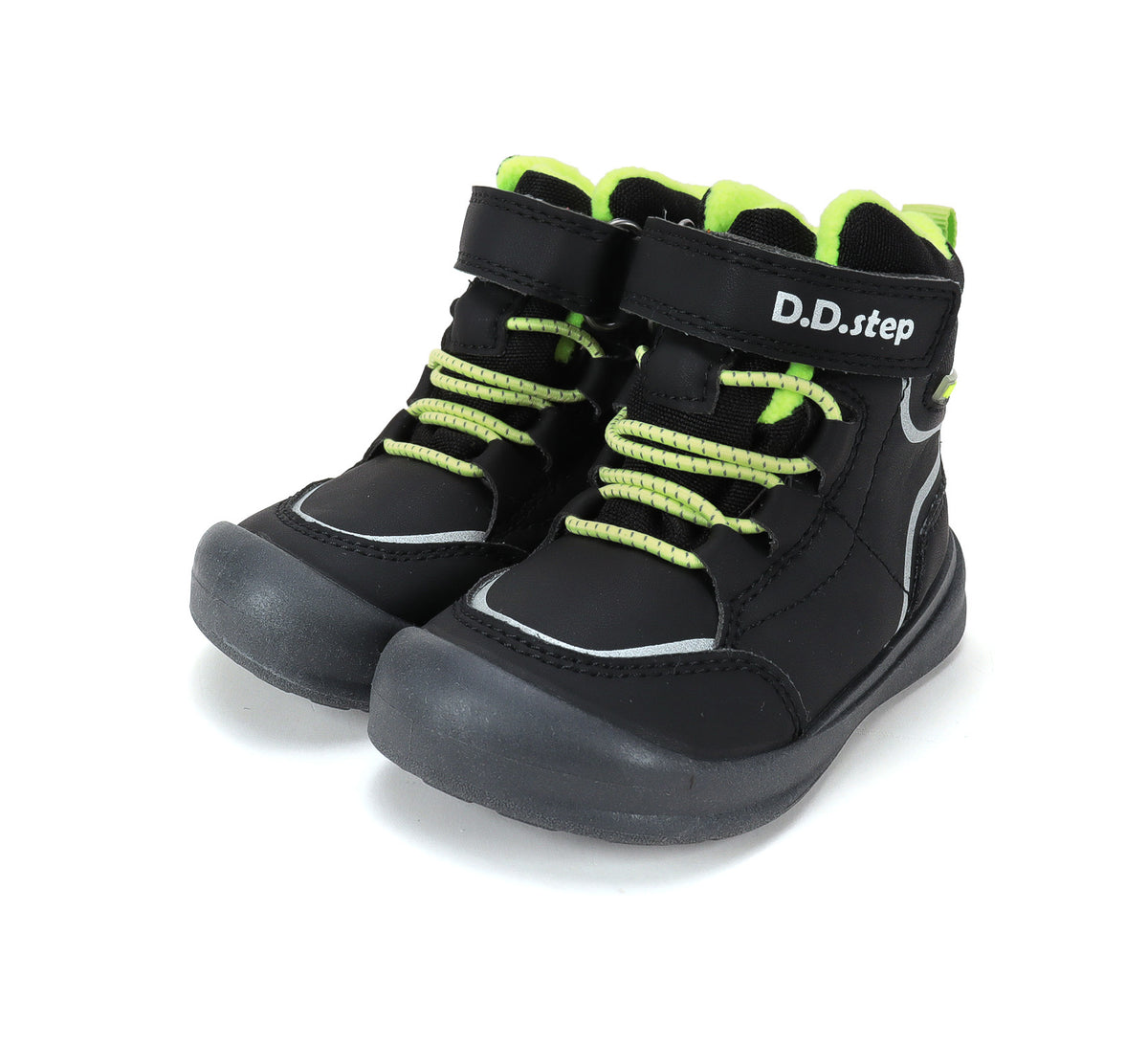 D.D.Step ghete baieti impermeabile si captusite Aqua-Tex 22-33 Black cu verde neon