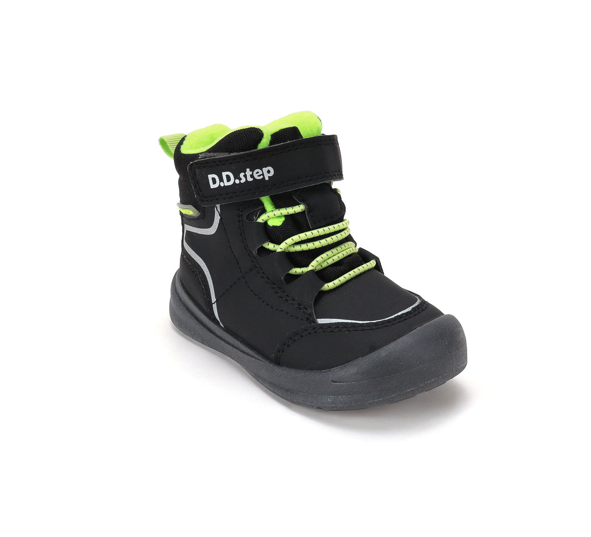 D.D.Step ghete baieti impermeabile si captusite Aqua-Tex 22-33 Black cu verde neon