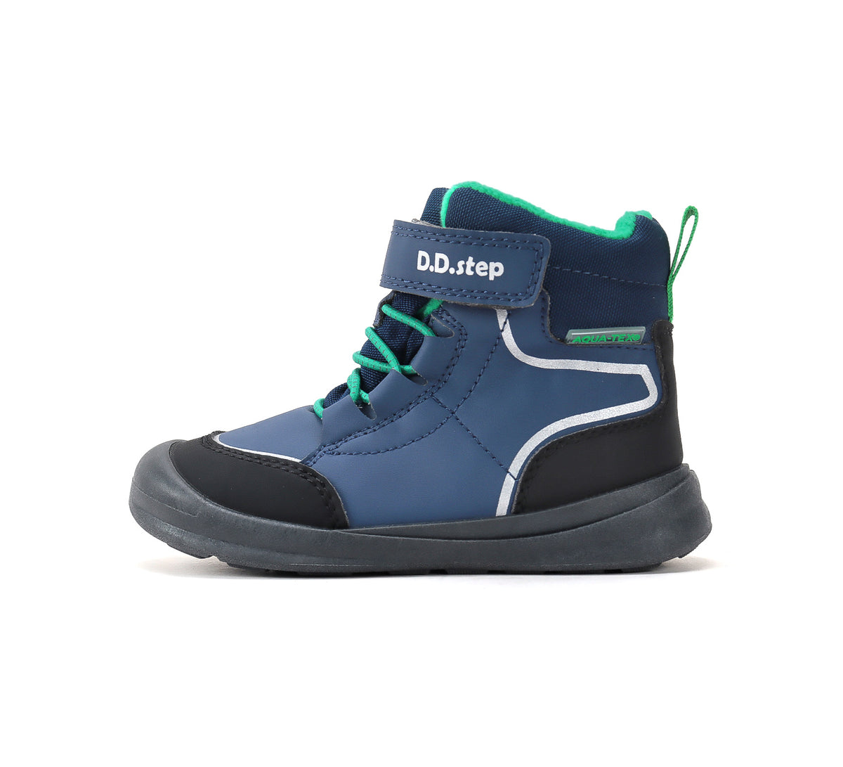 D.D.Step ghete baieti impermeabile si captusite Aqua-Tex 22-33 Royal Blue cu verde