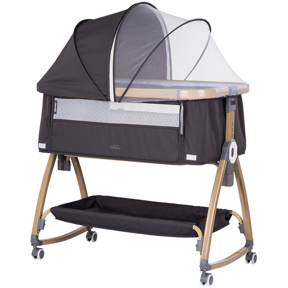 Chipolino Patut co-sleeper Charisma cu laterala culisanta 0m+ Charcoal wood