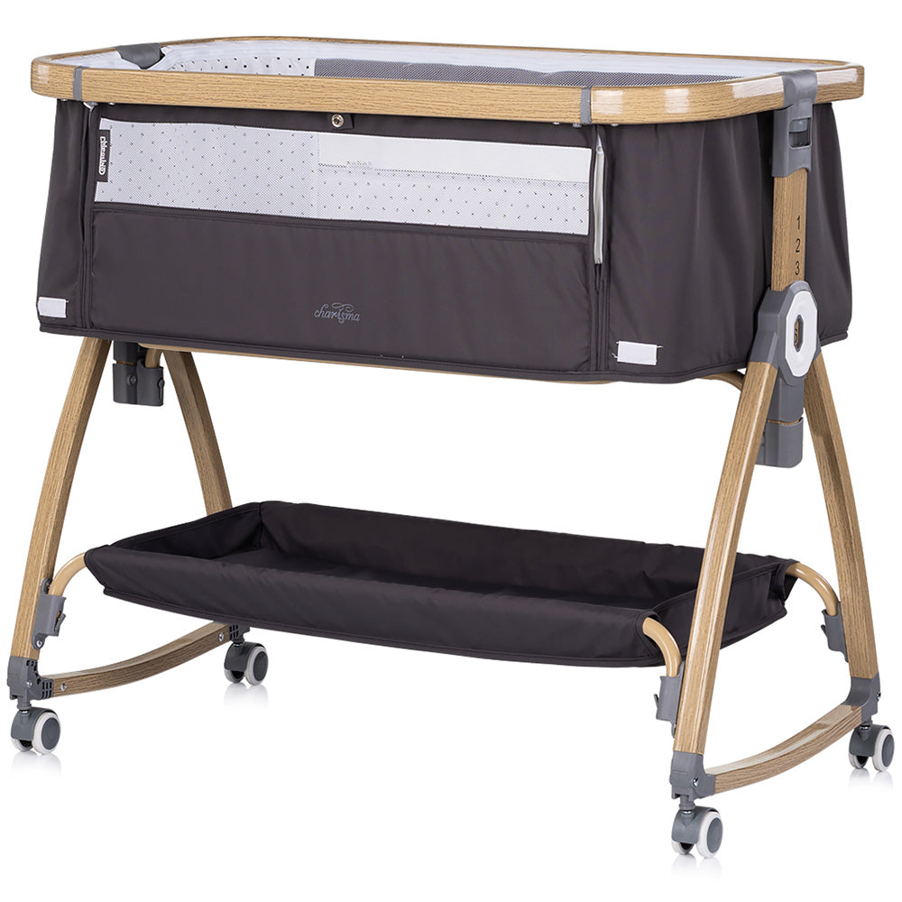 Chipolino Patut co-sleeper Charisma cu laterala culisanta 0m+ Charcoal wood Imagine secundară a produsului