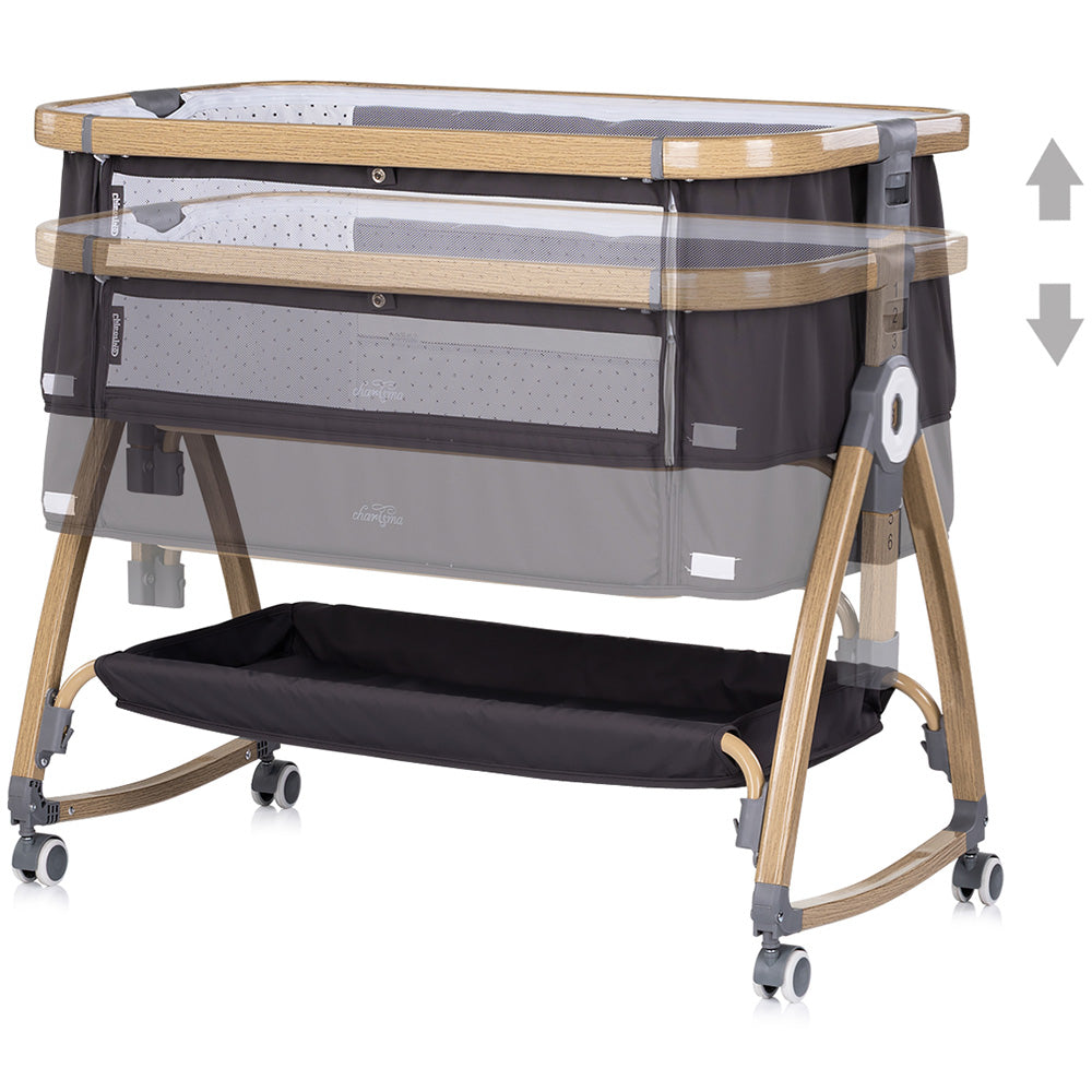 Chipolino Patut co-sleeper Charisma cu laterala culisanta 0m+ Charcoal wood