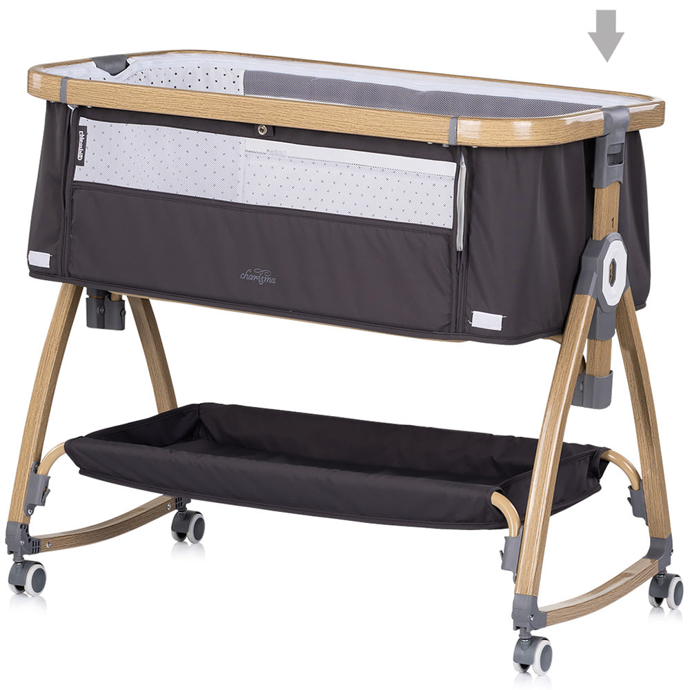 Chipolino Patut co-sleeper Charisma cu laterala culisanta 0m+ Charcoal wood
