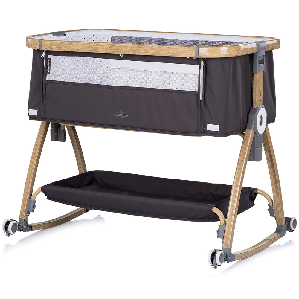 Chipolino Patut co-sleeper Charisma cu laterala culisanta 0m+ Charcoal wood
