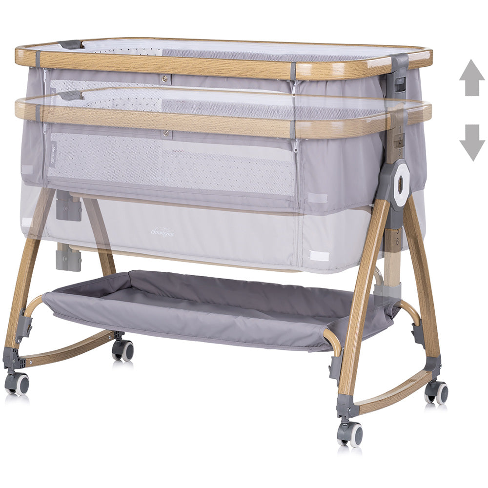 Chipolino Patut co-sleeper Charisma cu laterala culisanta 0m+ Platinum wood