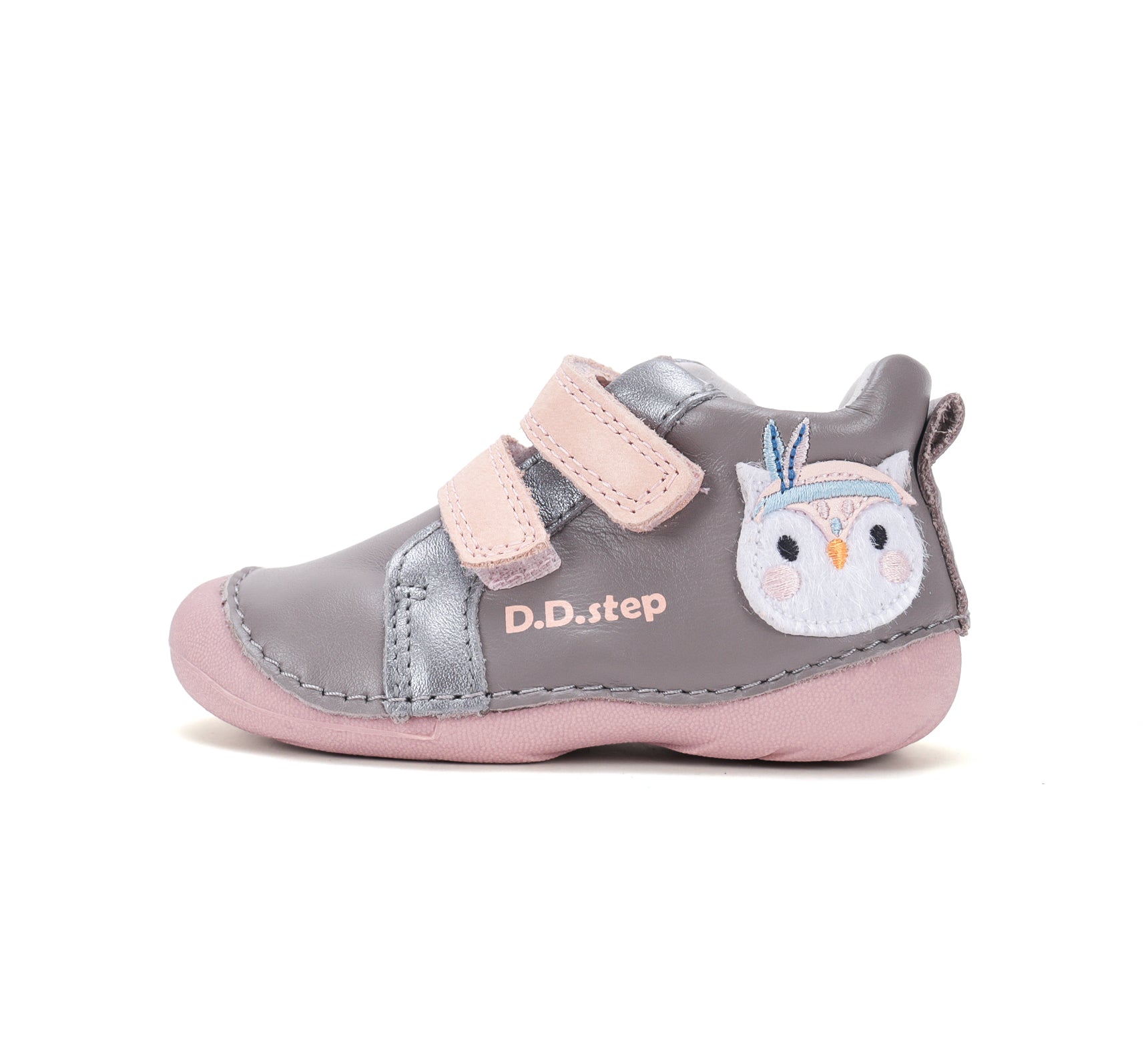 D.D.Step pantofi fete Primii pasi 19-24 Marine Grey cu bufnita