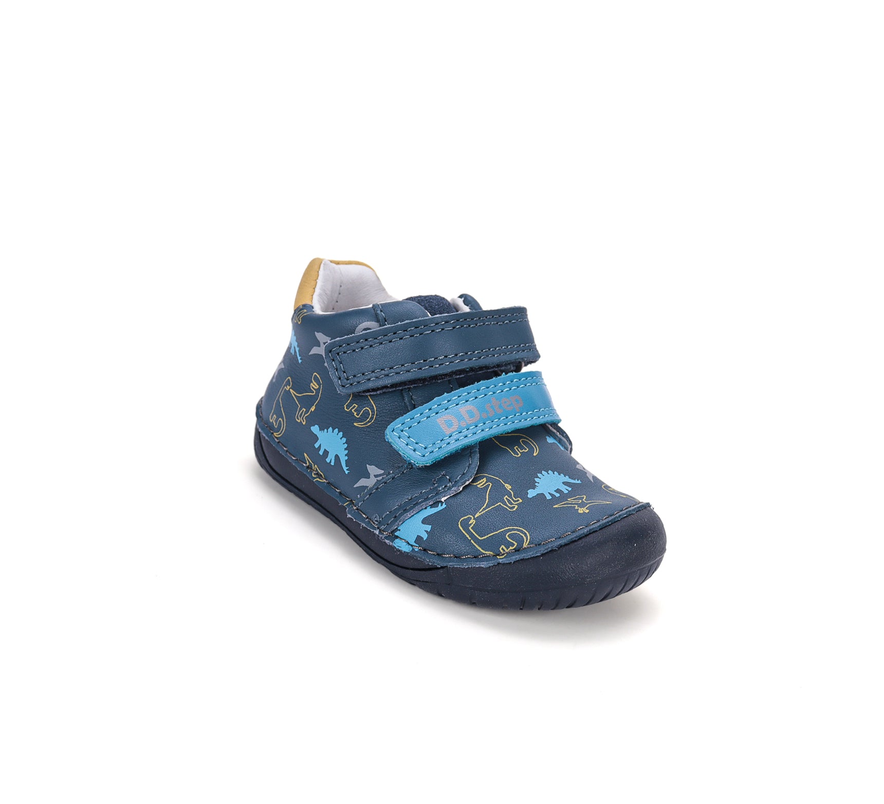 D.D.Step pantofi baieti Barefoot 20-25 Royal Blue cu dinozauri