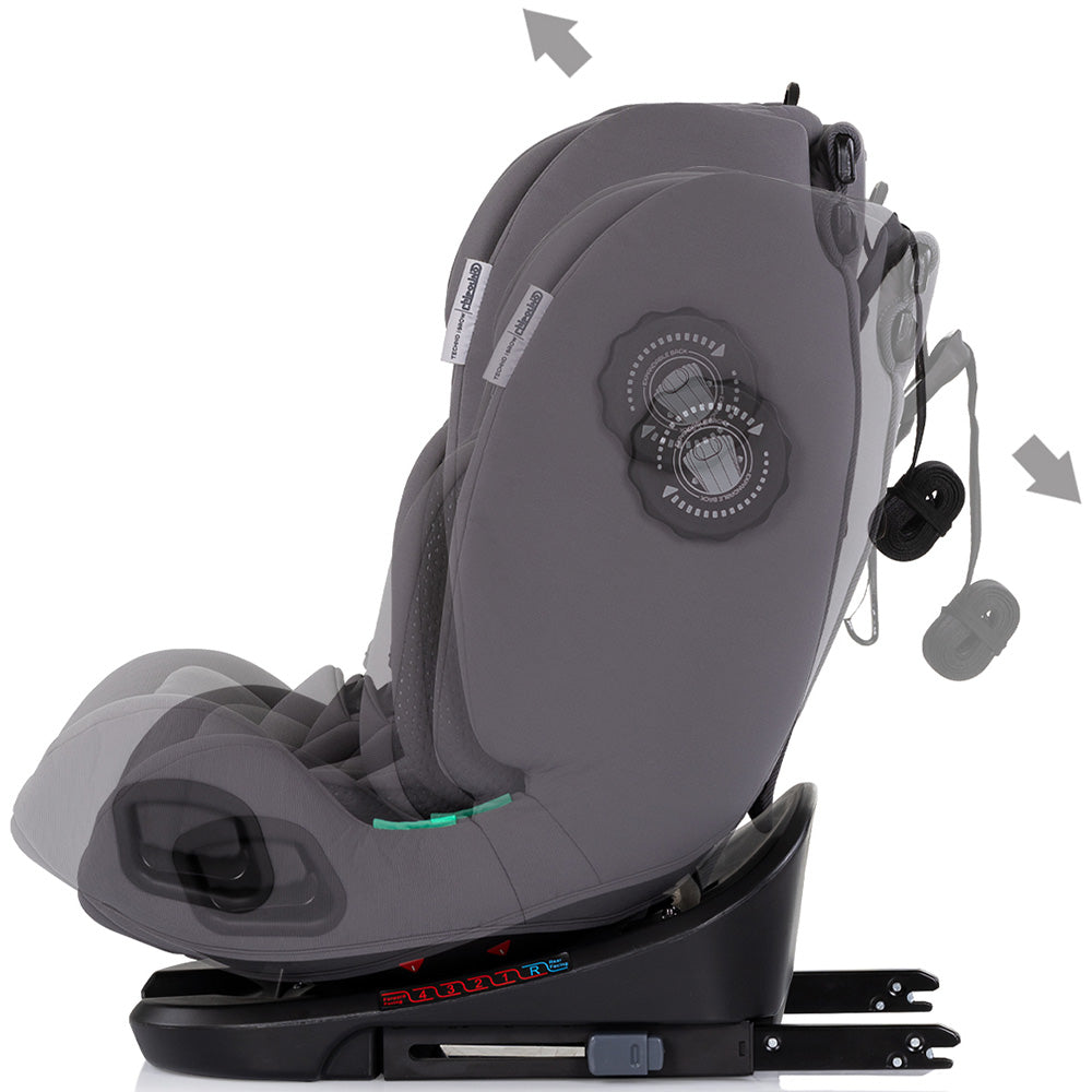 Chipolino scaun auto Techno iGrow I-Size 40-150 cm cu Isofix si sezut rotativ Charcoal