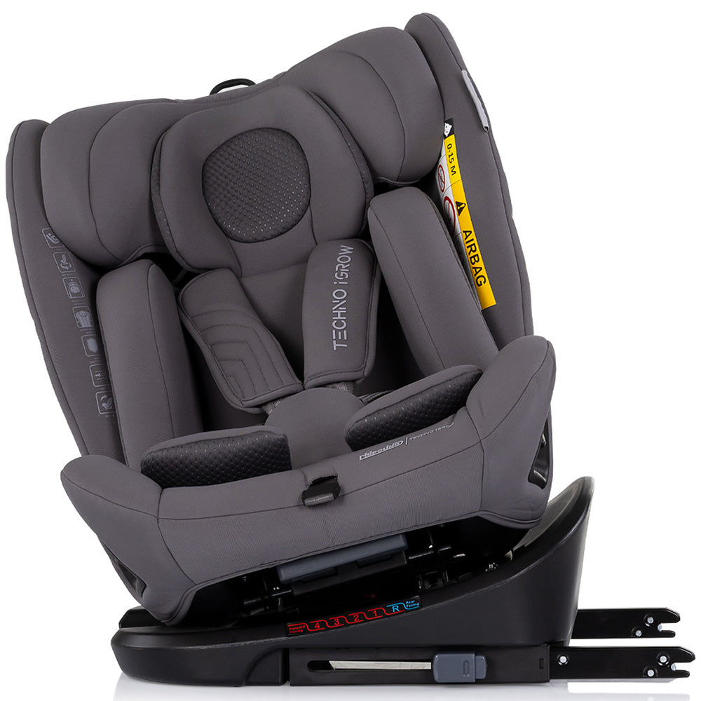 Chipolino scaun auto Techno iGrow I-Size 40-150 cm cu Isofix si sezut rotativ Charcoal