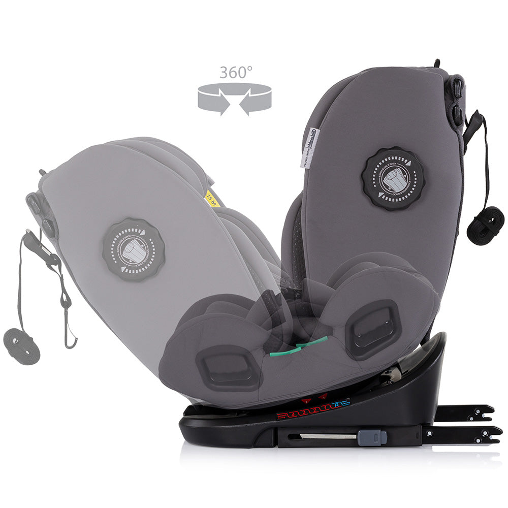 Chipolino scaun auto Techno iGrow I-Size 40-150 cm cu Isofix si sezut rotativ Charcoal