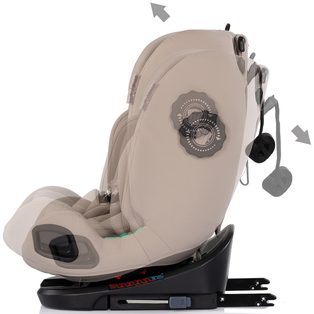 Chipolino scaun auto Techno iGrow I-Size 40-150 cm cu Isofix si sezut rotativ Latte