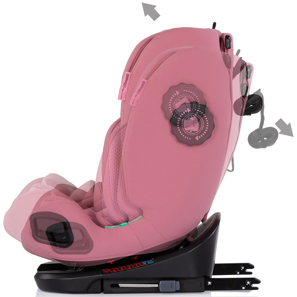 Chipolino scaun auto Techno iGrow I-Size 40-150 cm cu Isofix si sezut rotativ Powder pink