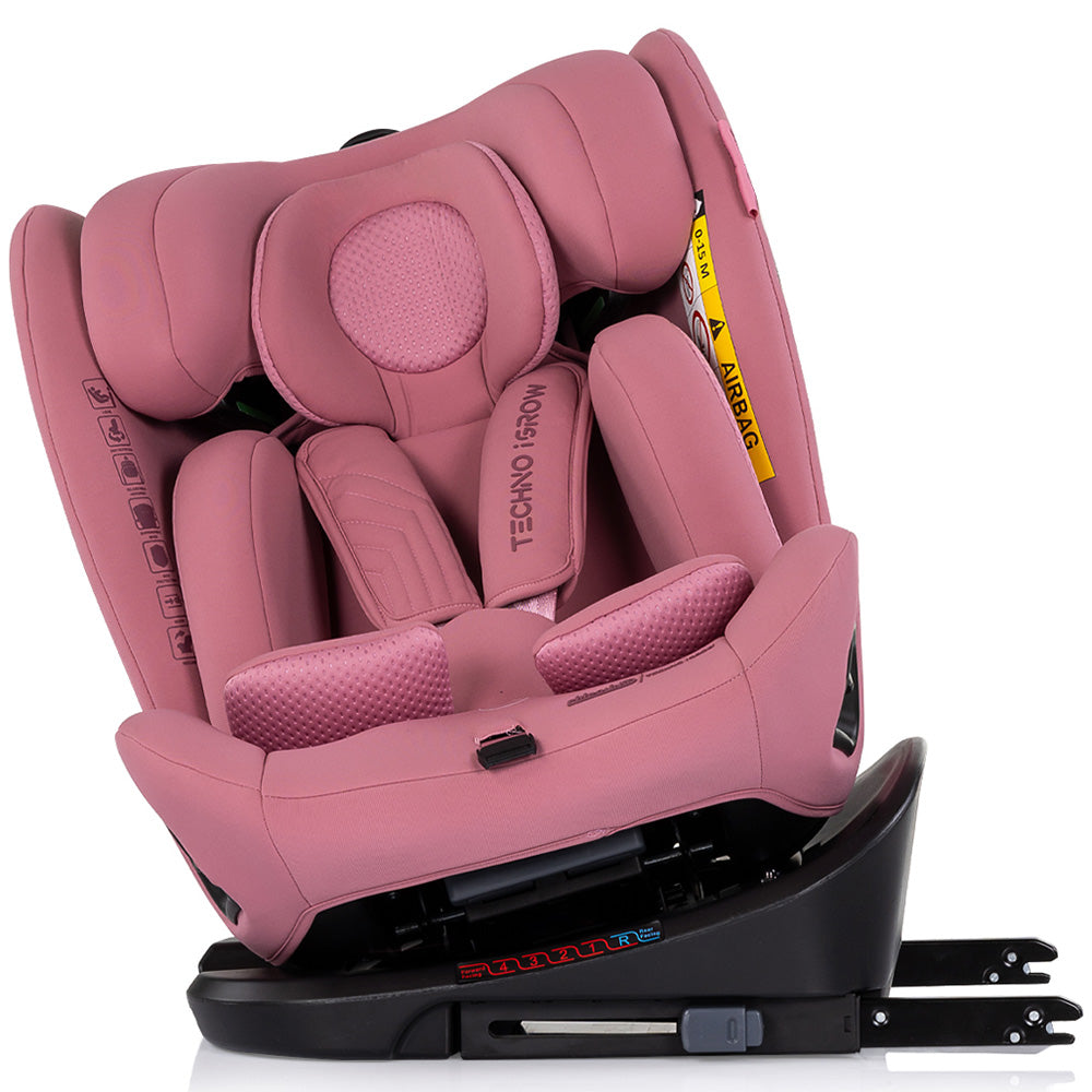 Chipolino scaun auto Techno iGrow I-Size 40-150 cm cu Isofix si sezut rotativ Powder pink