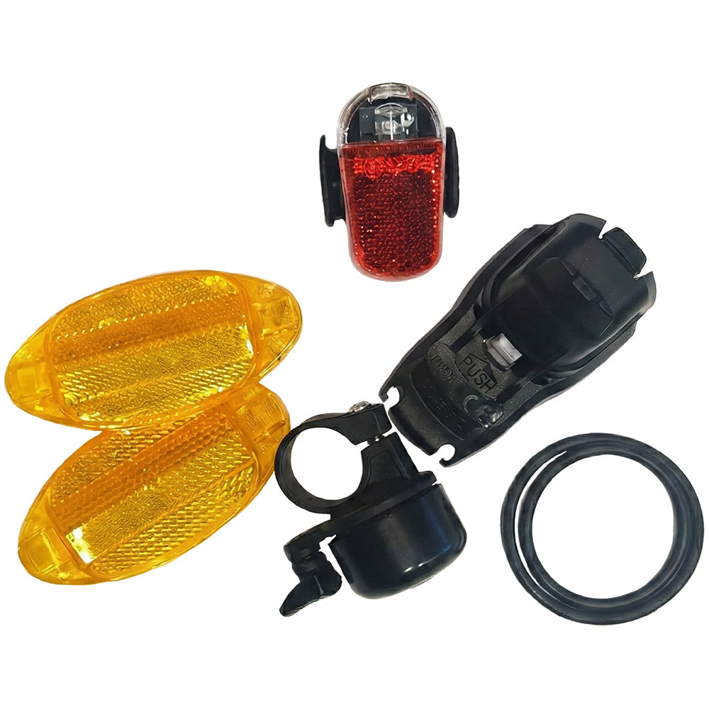 Dino Bikes set accesorii faruri fata si spate, reflectoare si claxon 3 ani+