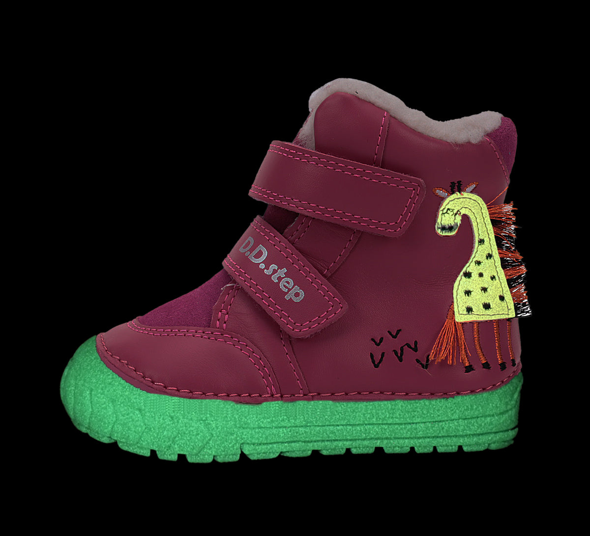 D.D.Step ghete fete imblanite cu talpa fluorescenta 19-24 Pink cu girafa