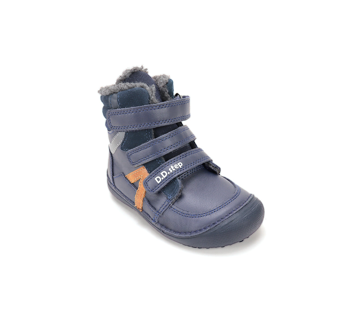 D.D.Step ghete baieti Barefoot captusite 31-36 Royal Blue cu dunga portocalie