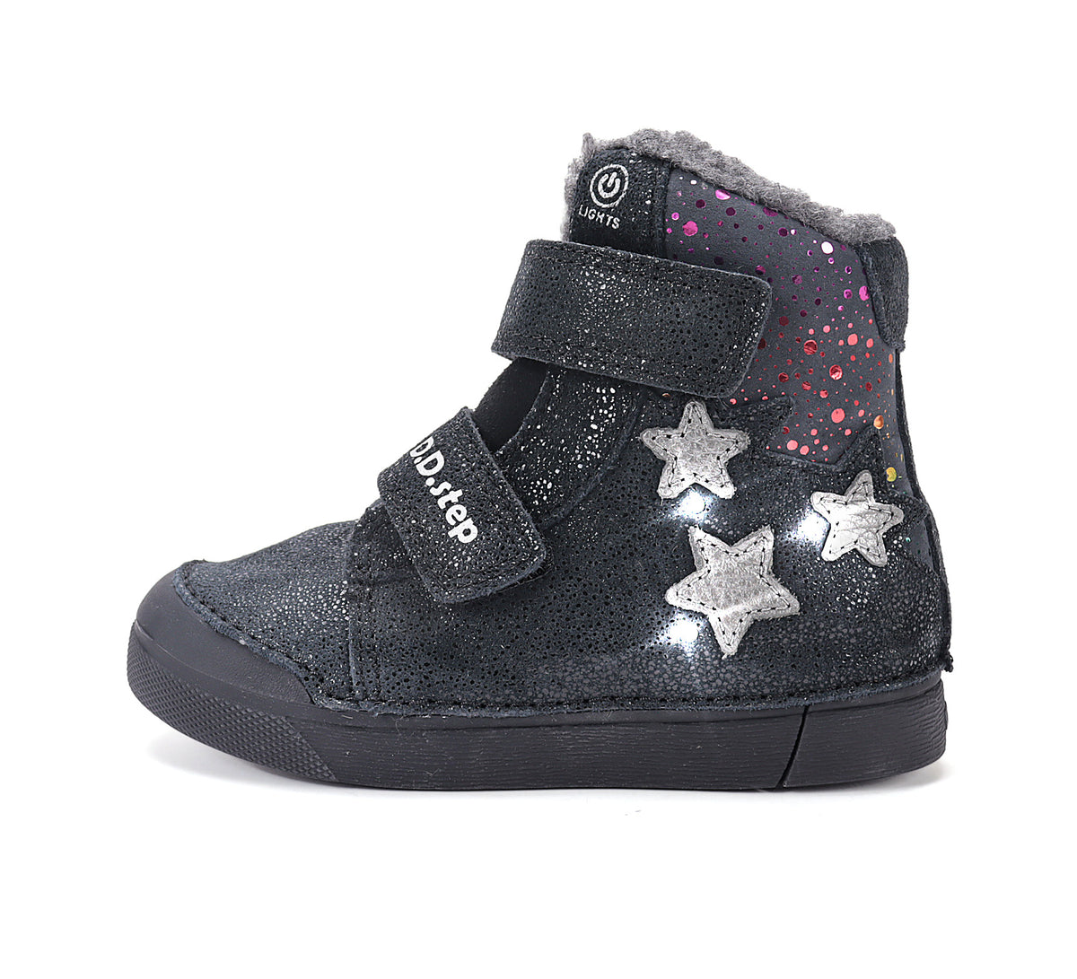 D.D.Step ghete fete imblanite cu LED 25-30 Black cu stelute
