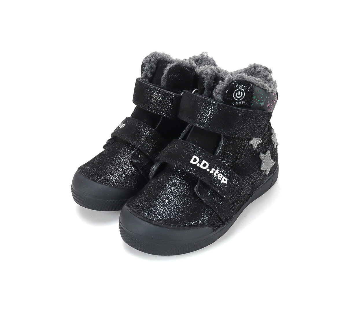 D.D.Step ghete fete imblanite cu LED 25-30 Black cu stelute